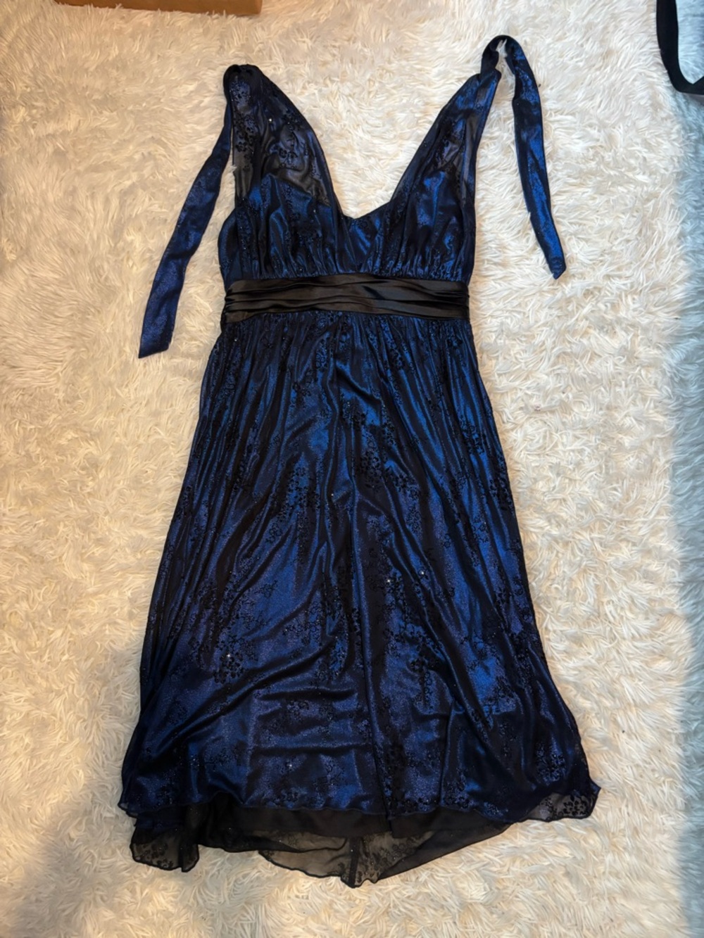 Ricki's Navy Blue V-Neck Midi Dress with Black Waist Sash